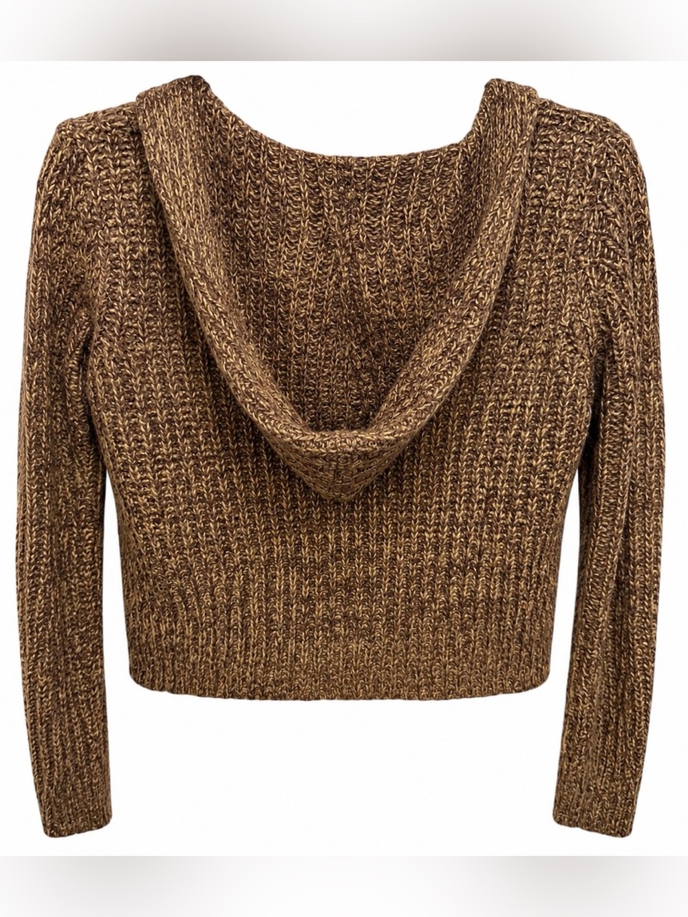 Dots Brown Marled Chunky Knit Cropped Hooded Cardigan Sweater Size L - Picture 5 of 10